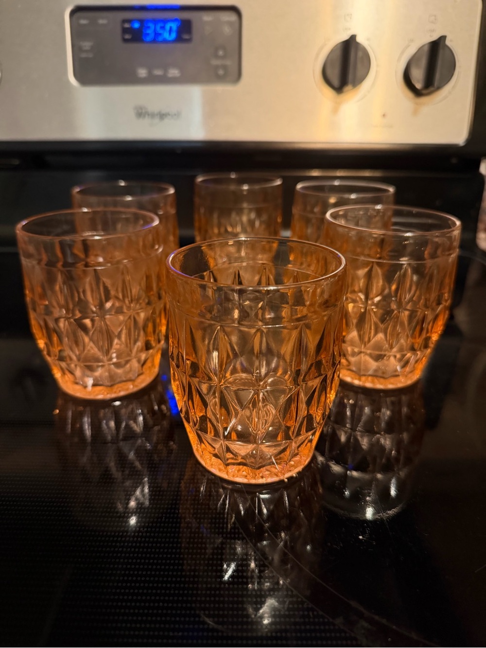 Pink depression glass Diamond Cut Glasses - Set of 6